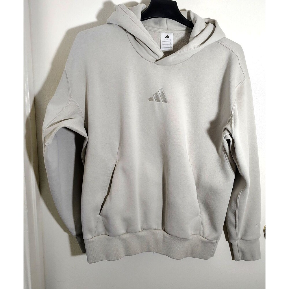 Adidas Jumper Womens LARGE Cream Long Sleeve Pullover Hoodie Winter Logo Size L